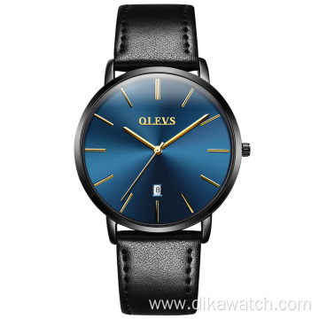 Cheap OLEVS 5869 Men Quartz Sport Minimalist Watches Week Date Chronograph Fashion Leather Strap Watch For Male